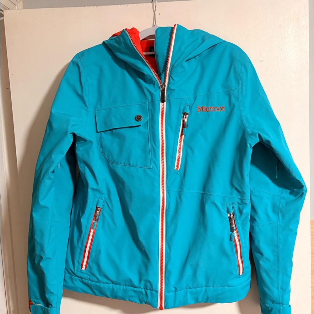 SOLD Marmot Teal Blue Ski & Snow Jacket with Orange Accents CROSS LISTED
